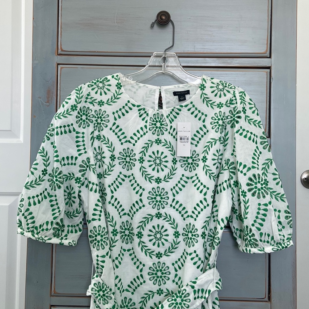 Ann Taylor — NWT Sweet Clover eyelet belted shift dress